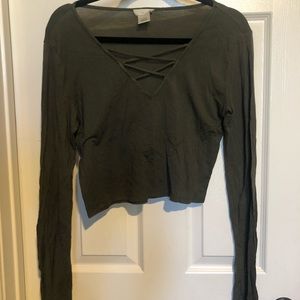 Olive green strappy long sleeve crop top